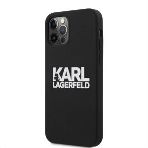 Apple iPhone 12 Mini KARL LAGERFELD  KLHCP12SSLKLRBK Liquid Silicon Hátlap - Fekete