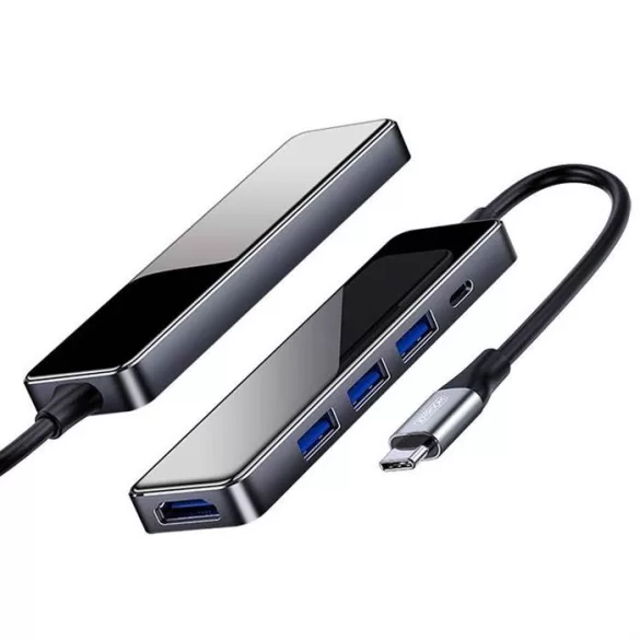 Joyroom S-M208 USB Type-C 3xUSB 3.0  PD  HDMI  RJ45 HUB Adapter - Grafit