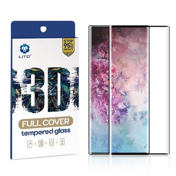 Huawei Mate 30 Pro Lito 3D Curved Full Cover (tok barát) Full Ragasztós Üvegfólia  - Fekete