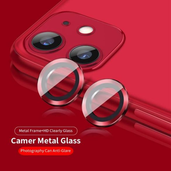 Apple iPhone 11 Lito S+ 3D Fém Kamera Védő Üvegfólia - Piros