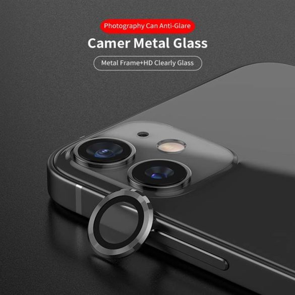 Apple iPhone 12 Mini/12 Lito S+ 3D Fém Kamera Védő Üvegfólia - Fekete