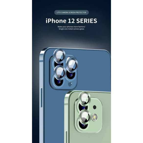 Apple iPhone 12 Mini/12 Lito S+ 3D Fém Kamera Védő Üvegfólia - Fekete