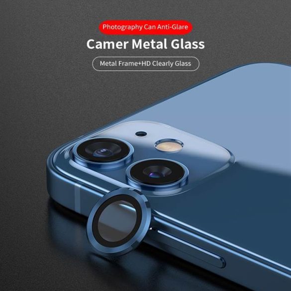 Apple iPhone 12 Mini/12 Lito S+ 3D Fém Kamera Védő Üvegfólia - Kék