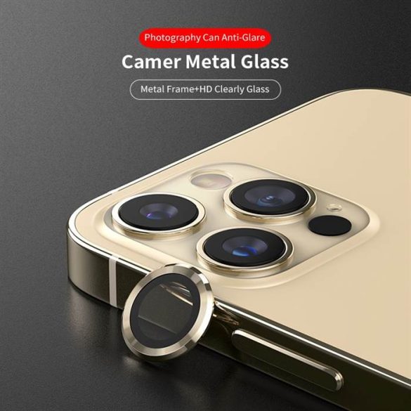 iPhone 12 Pro Max Lito S+ 3D Fém Kamera Védő Üvegfólia - Arany