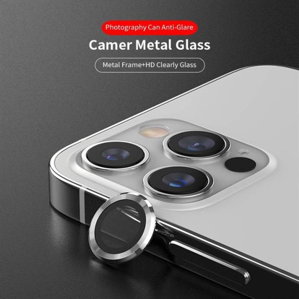 Apple iPhone 12 Pro Max Lito S+ 3D Fém Kamera Védő Üvegfólia - Ezüst
