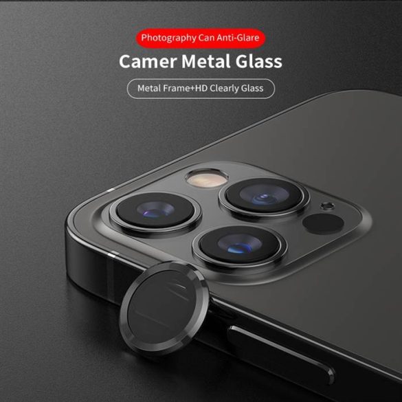 Apple iPhone 12 Pro Max Lito S+ 3D Fém Kamera Védő Üvegfólia - Grafit