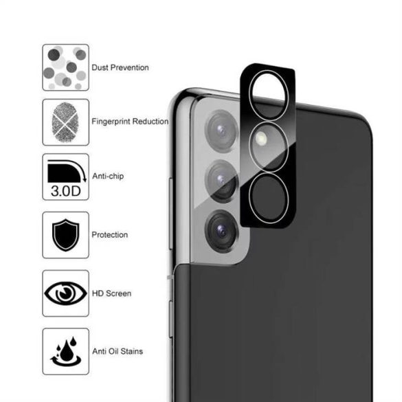 Samsung S21/S21 Plus Lito S+ 3D Fém Kamera Védő Üvegfólia - Fekete