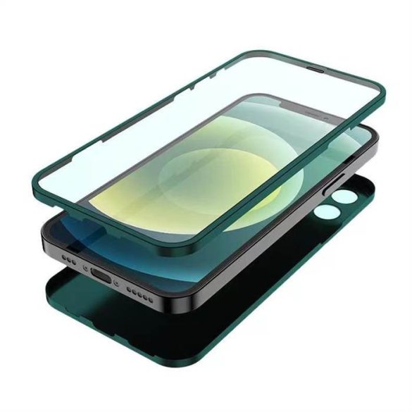 Apple iPhone 12 Mini Lito 360'' Full Protect 2in1 Hátlap + Előlapi Üvegfólia - Sötétzöld