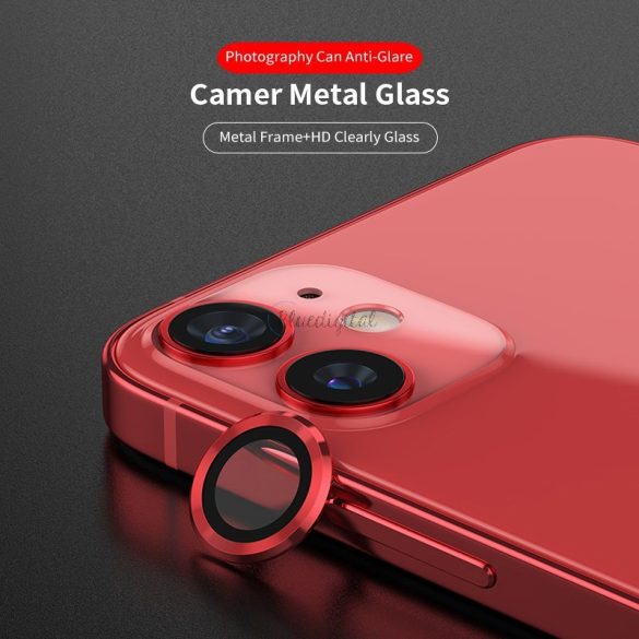 Apple iPhone 13 Mini/13 Lito S+ 3D Fém Kamera Védő Üvegfólia - Piros