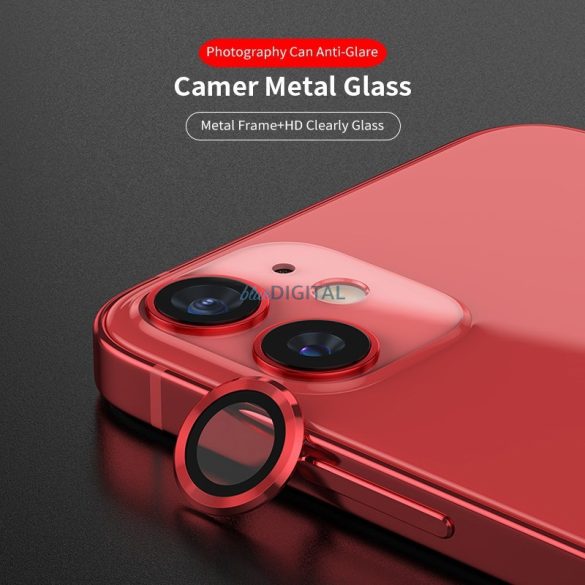 Apple iPhone 14/14 Plus Lito S+ 3D Fém Kamera Védő Üvegfólia - Piros