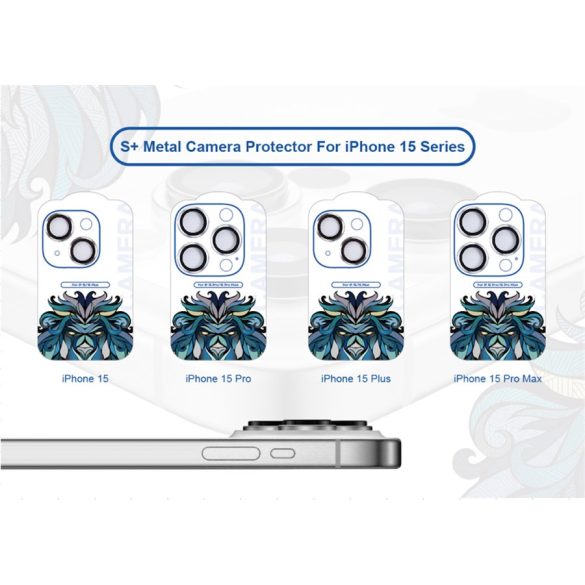Apple iPhone 15/15 Plus Lito S+ original AR 3D Fém Kamera Védő Üvegfólia - Fekete