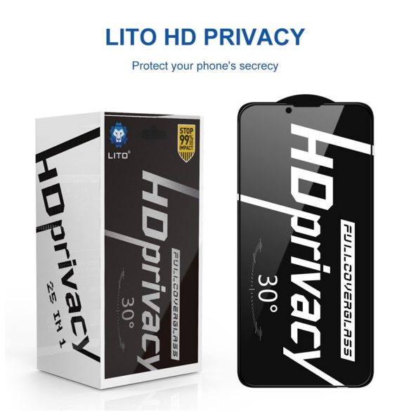 Apple iPhone 15 Lito HD Plus Privacy 2.5D Full Üvegfólia - Fekete