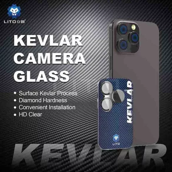 Apple iPhone 16 Pro/16 Pro Max Lito Kevlár Titanium Kameravédő Üvegfólia - Naturál