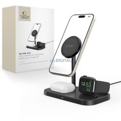 Tech-Protect QI15W-A22 3in1 MagSafe Asztali Töltő - Fekete