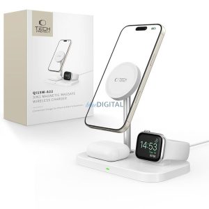 Tech-Protect QI15W-A22 3in1 MagSafe Asztali Töltő - Fehér