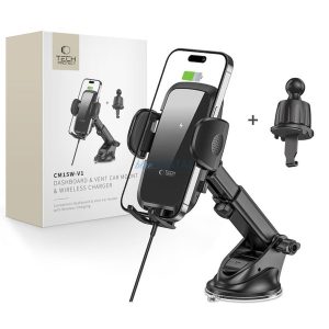 Tech-Protect CM15W-V1 Autómata 15W Wireless Autós Töltő és Tartó - Fekete
