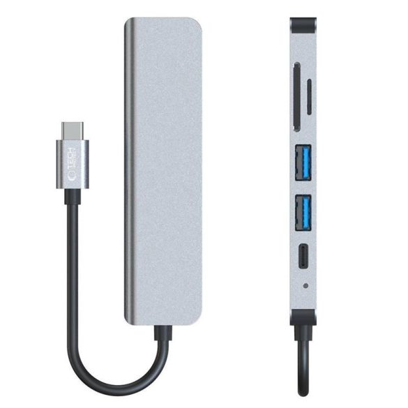 Tech-Protect V4 6in1 USB-C - USB-A 3.0 / USB-A 2.0 / USB-C / HDMI / micro SD / TF / SD Card Reader HUB Adapter - Grafit