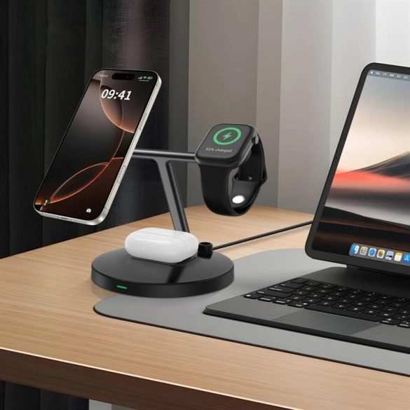 Tech-Protect QI15W-A35 3in1 MagSafe Asztali Töltő - Fekete