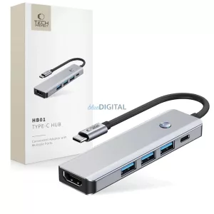 Tech-Protect HB01 HUB Adapter 5in1 USB-C + USB3.0 + HDMI 4K 60Hz + PD100W HUB Adapter - Grafit