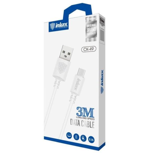 INKAX CK-49 Micro USB 3M Adatkábel - Fehér