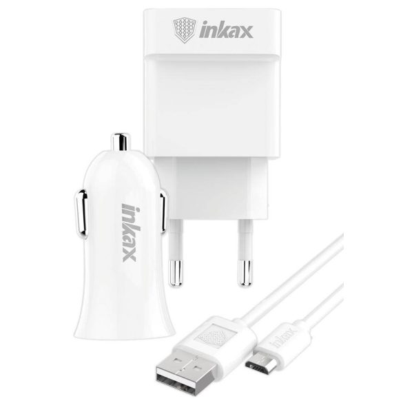 INKAX CD-43 1xUSB 1A 2in1Töltőfej + Micro USB 1M Adatkábel  - Fehér