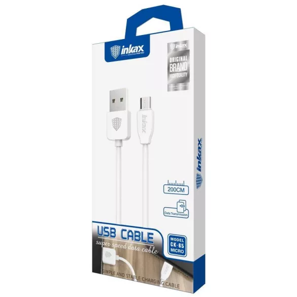INKAX CK-65 Micro USB 2M Adatkábel - Fehér