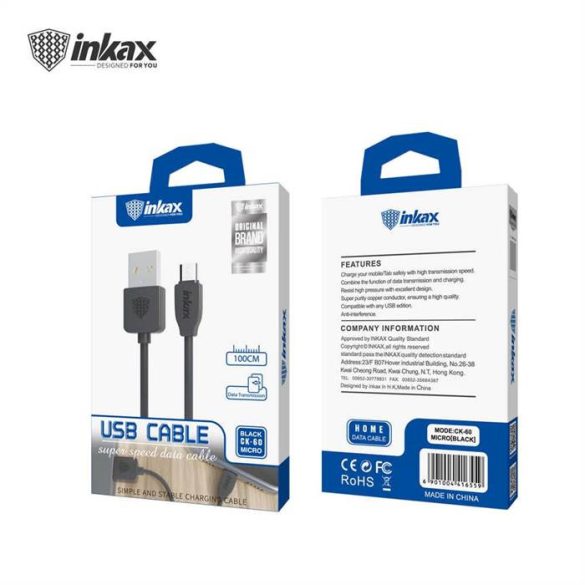 INKAX CK-60 Micro USB 1M Adatkábel - Fekete