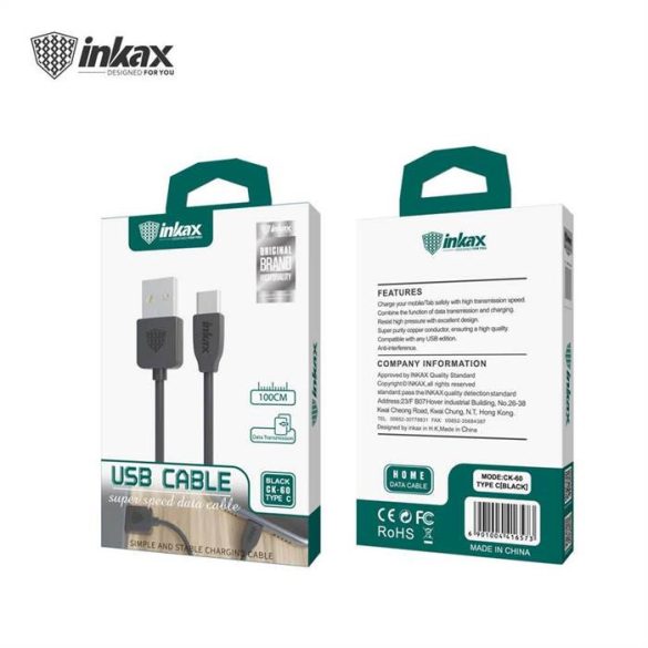 INKAX CK-60 USB Type-C 1M Adatkábel - Fekete