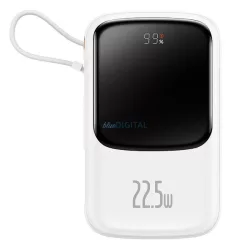   Baseus Qpow Digital 22.5W QC/PD/SCP/FCP 10000 mAh Powerbank USB-C Kábellel - Fehér
