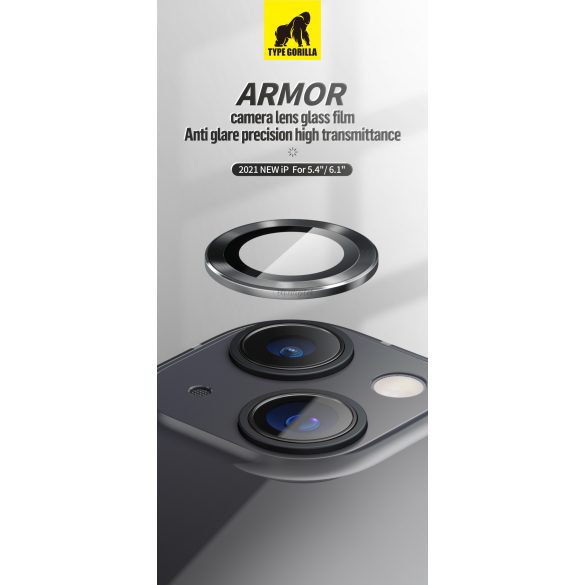 Apple iPhone 13 Mini/13 TG Armor Pro 3D Kameravédő Üvegfólia - Fekete