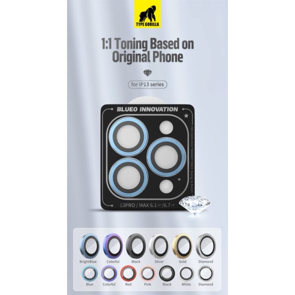 Apple iPhone 13 Mini/13 TG Armor Pro 3D Kameravédő Üvegfólia - Világoskék