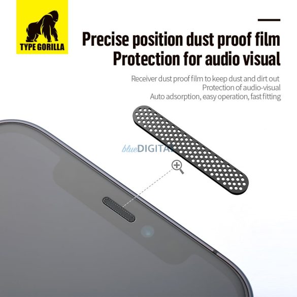 Apple iPhone 14 Pro TG Receiver Dustproof 2.5D Silk Full Üvegfólia - Fekete