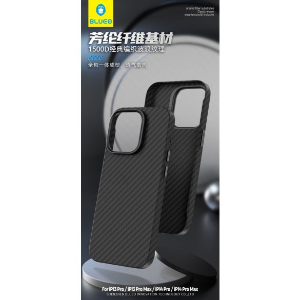 Apple iPhone 14 Pro Blueo Armor Aramid Fiber Ultra Slim Hátlap - Fekete