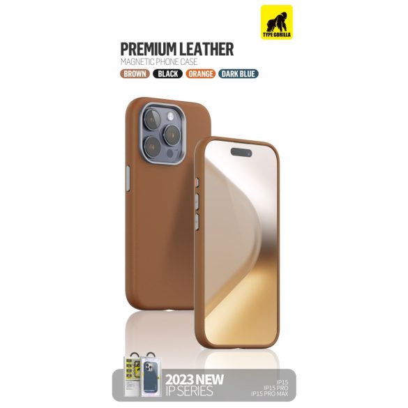 Apple iPhone 15 Pro TG Premium Leather Magsafe Hátlap - Fekete