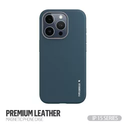   Apple iPhone 15 Pro TG Premium Leather Magsafe Hátlap - Kék