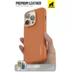   Apple iPhone 15 Pro TG Premium Leather Magsafe Hátlap - Narancssárga