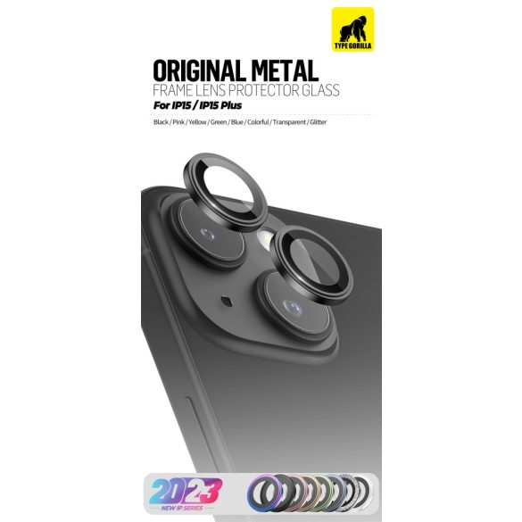 Apple iPhone 15/15 Plus TG Original Metal 3D Kamera Védő Üvegfólia - Fekete