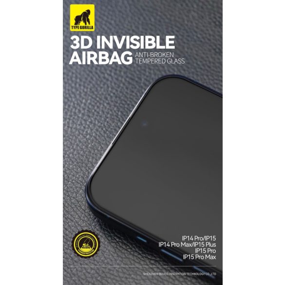 Apple iPhone 15 Pro TG Invisible Airbag Anti-Broken 3D Full Üvegfólia - Fekete