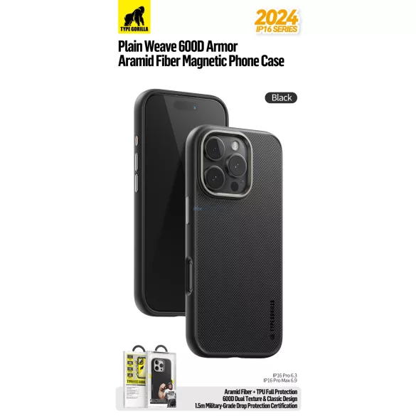Apple iPhone 17 Air TG Aramid Fiber (600D) Magsafe Hátlap - Fekete