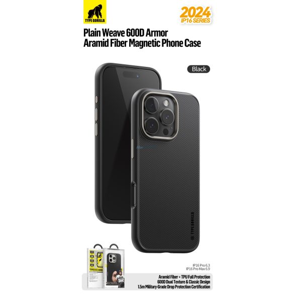 Apple iPhone 17 TG Aramid Fiber (600D) Magsafe Hátlap - Arany