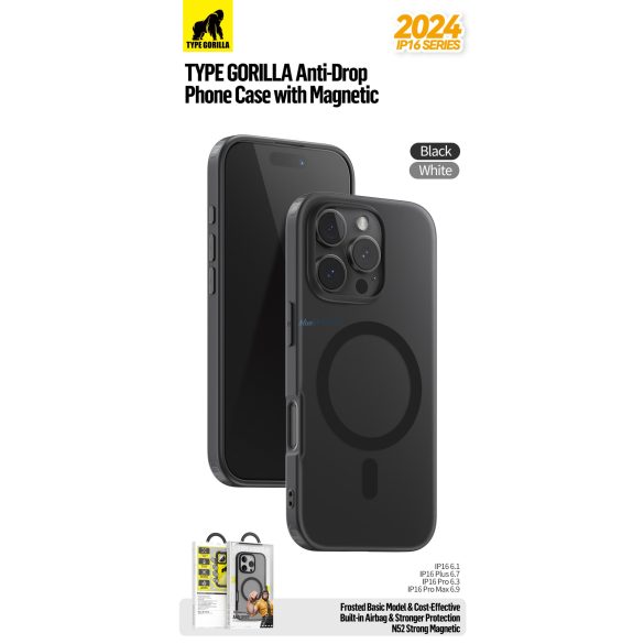 Apple iPhone 17 TG Frosted Anti-Drop Magsafe Hátlap - Fekete