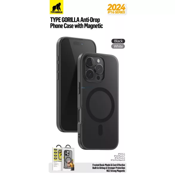 Apple iPhone 17 Air TG Frosted Anti-Drop Magsafe Hátlap - Fekete