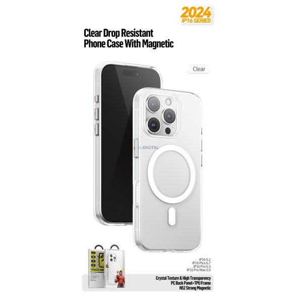 Apple iPhone 17 TG Crystal Drop Magsafe Hátlap - Átlátszó