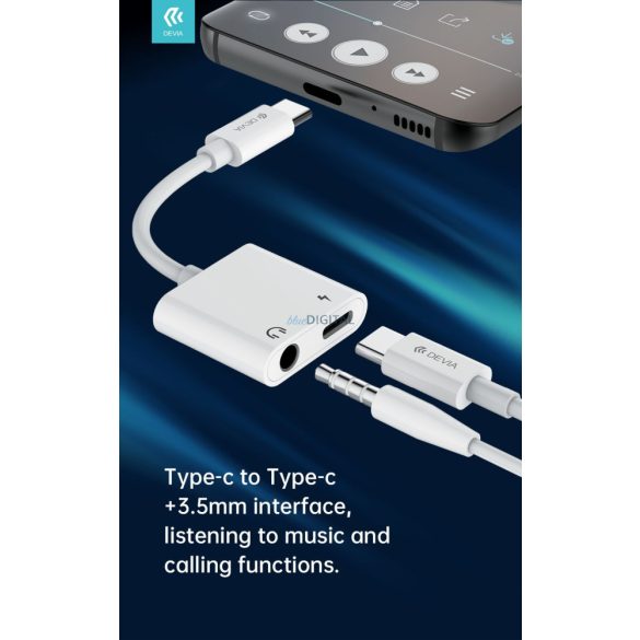 Devia EC610 USB Type-C/3.5 Jack Audió és Töltő Adapter - Fehér