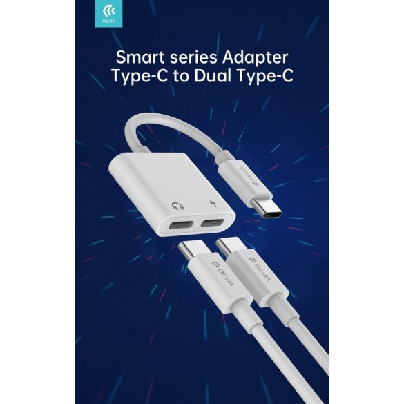 Devia EC609 USB Type-C/USB Type-C Audió és Töltő Adapter - Fehér