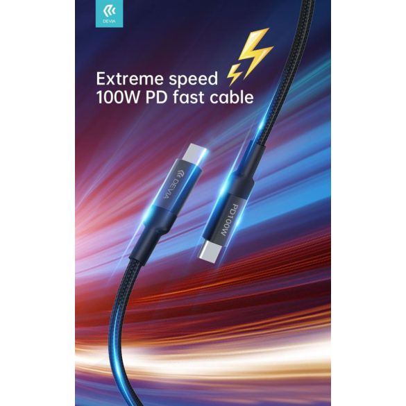 DEVIA EC309 Extreme Speed PD 100W USB Type-C 1.5M Adatkábel - Fekete