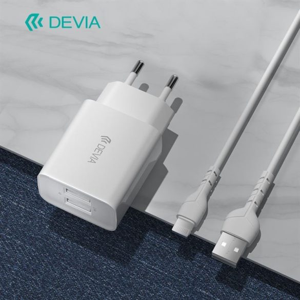 Devia RLC-526 Smart 2.4A 2xUSB Hálózati Töltőfej + 1m Lightning Töltőkábel - Fehér