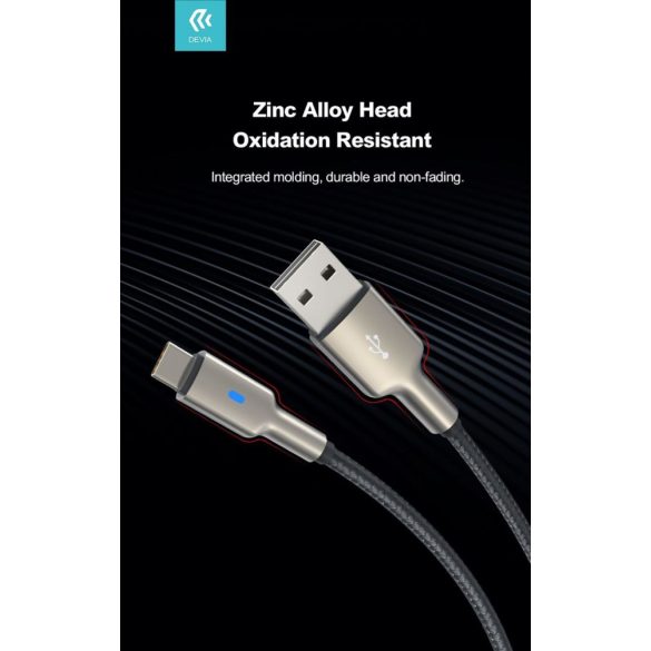 DEVIA EC313 Mars Zinc Aloy 2.1A USB Type-C 1.5M Adatkábel - Fekete