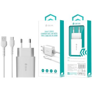 Devia RLC-526 Smart 2.4A 2xUSB Hálózati Töltőfej + 1m USB Type-C Töltőkábel - Fehér