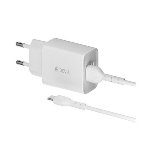 Devia RLC-526 Smart 2.4A 2xUSB Hálózati Töltőfej + 1m USB Type-C Töltőkábel - Fehér